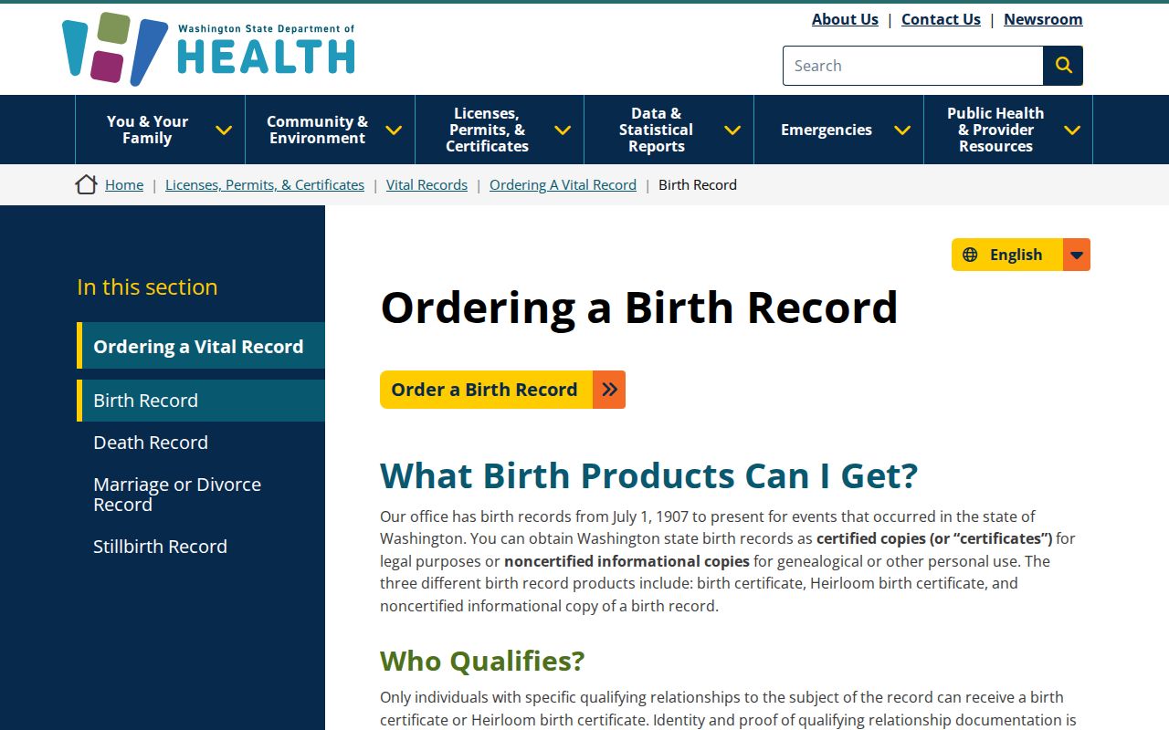 Benton County resident lookup through Washington birth record rules