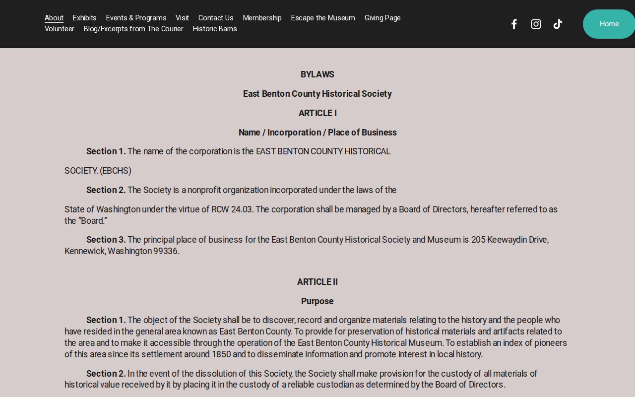 East Benton County Historical Society collection mission page