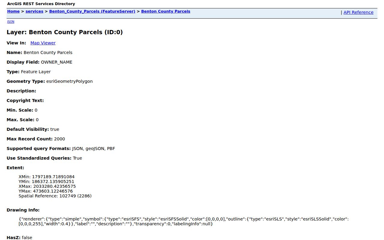 Benton County neighbors parcel layer and owner fields